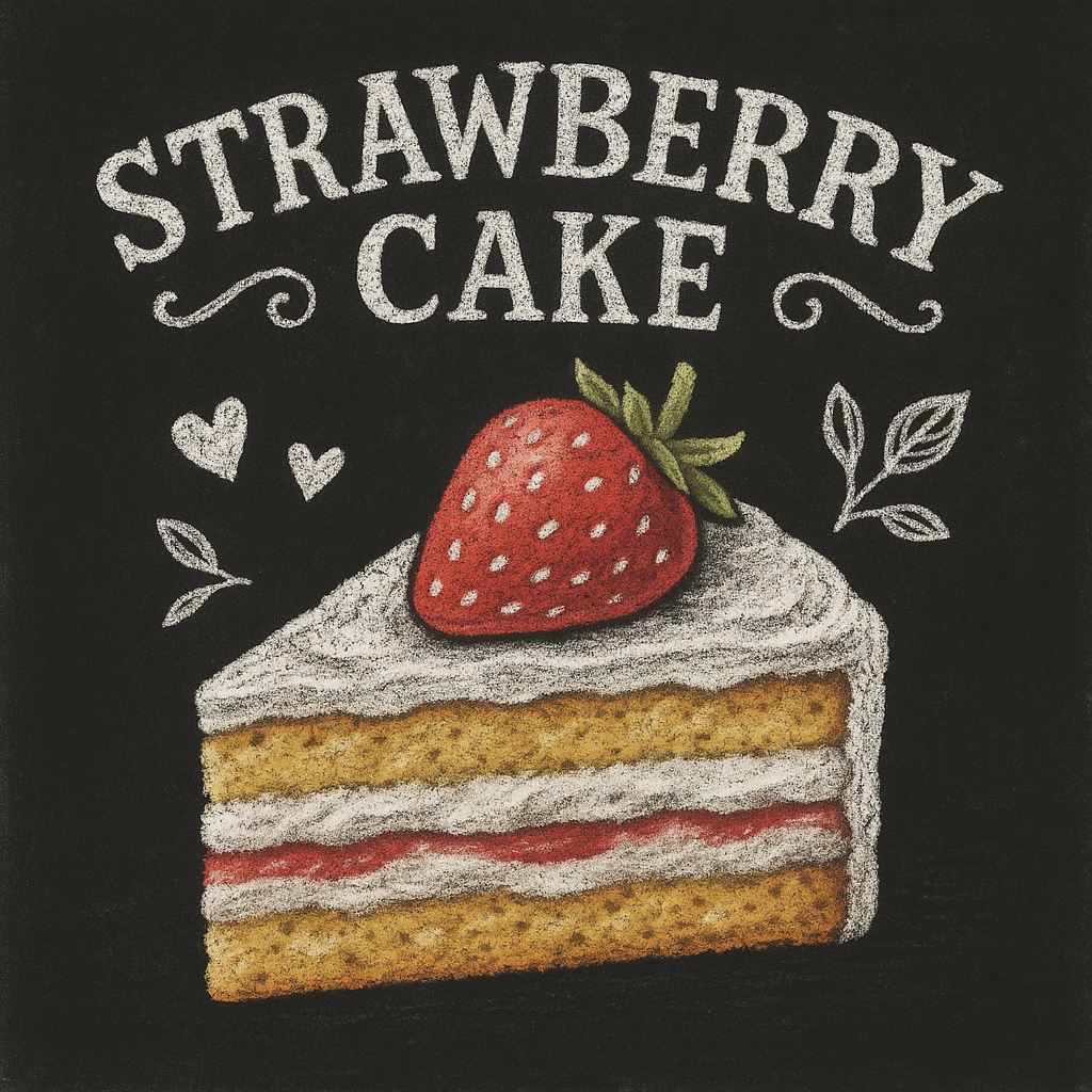 黒板チョーク風のストロベリーケーキイラスト