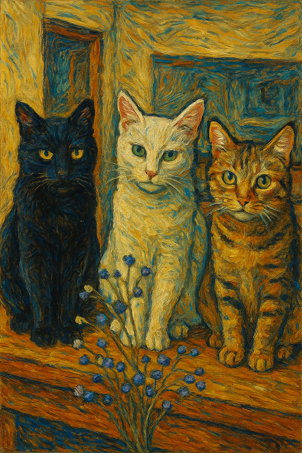 ゴッホ風絵画（猫）