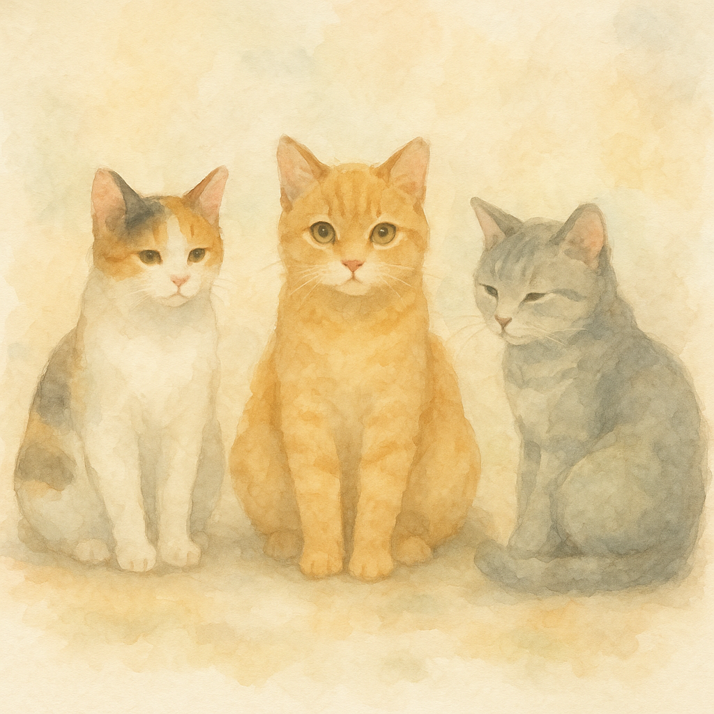 水彩画イラスト三匹の猫