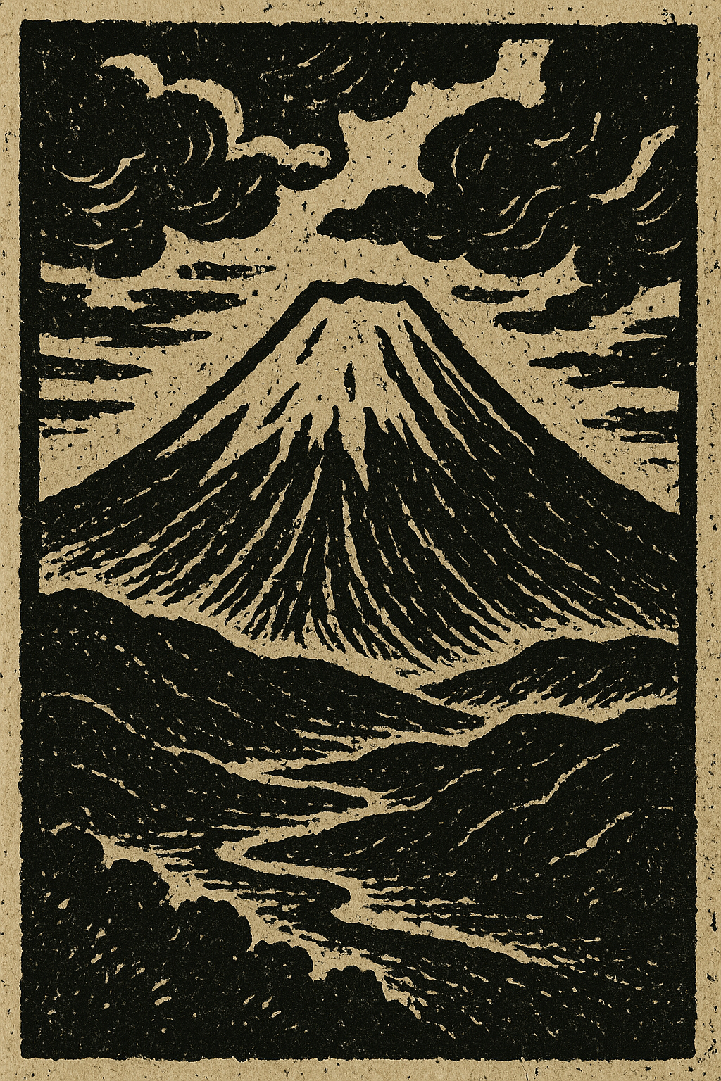 版画イラスト富士山