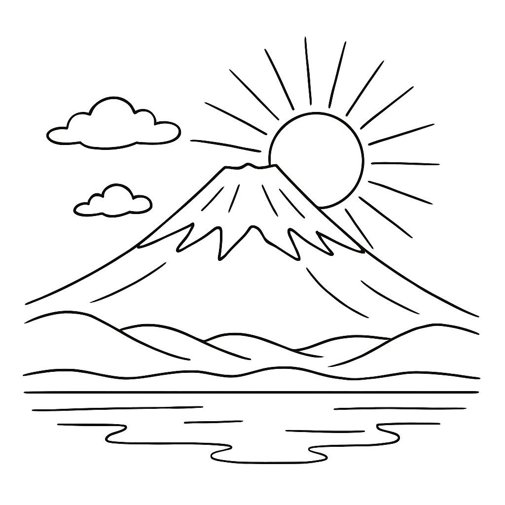線画イラスト富士山