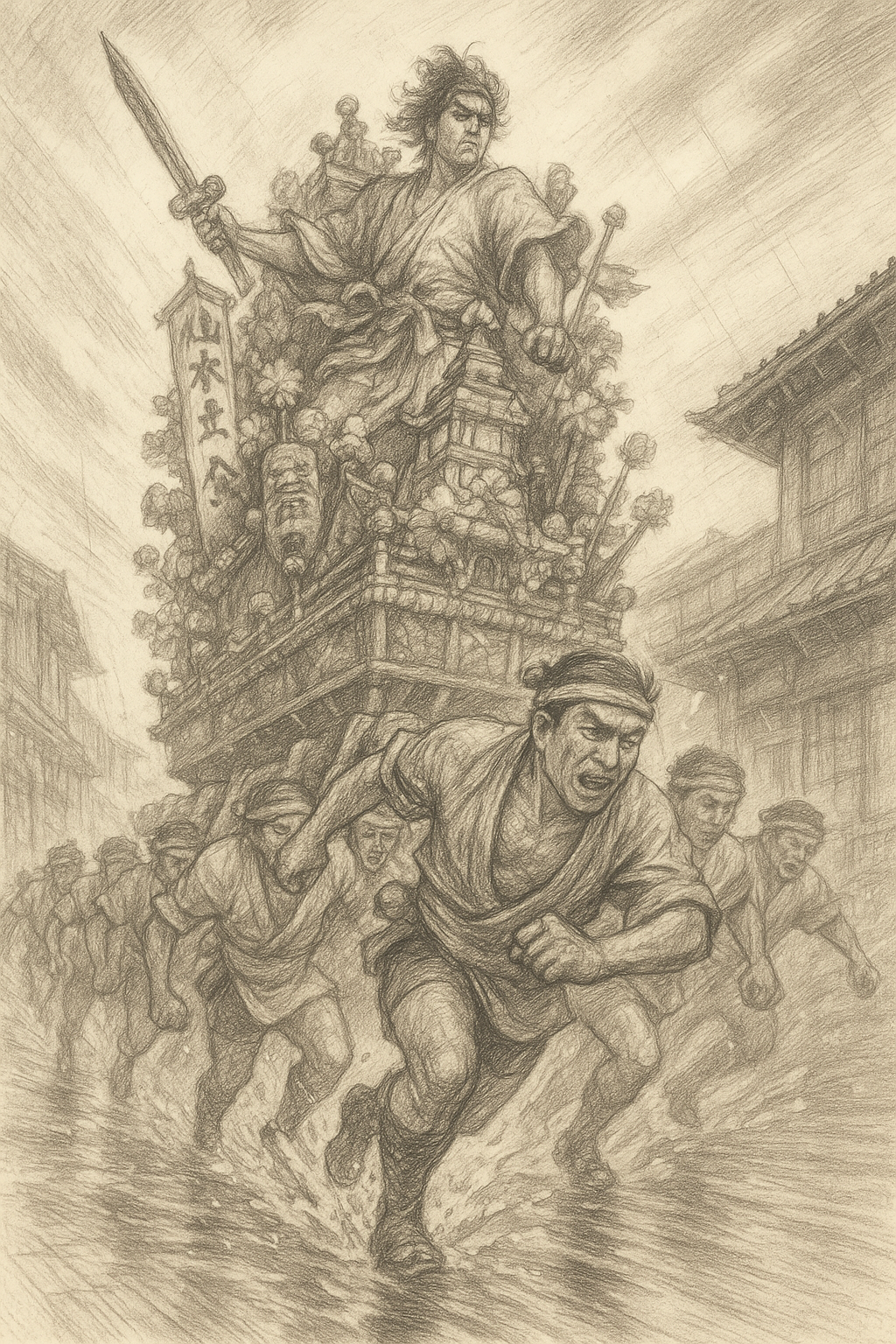 鉛筆画山笠
